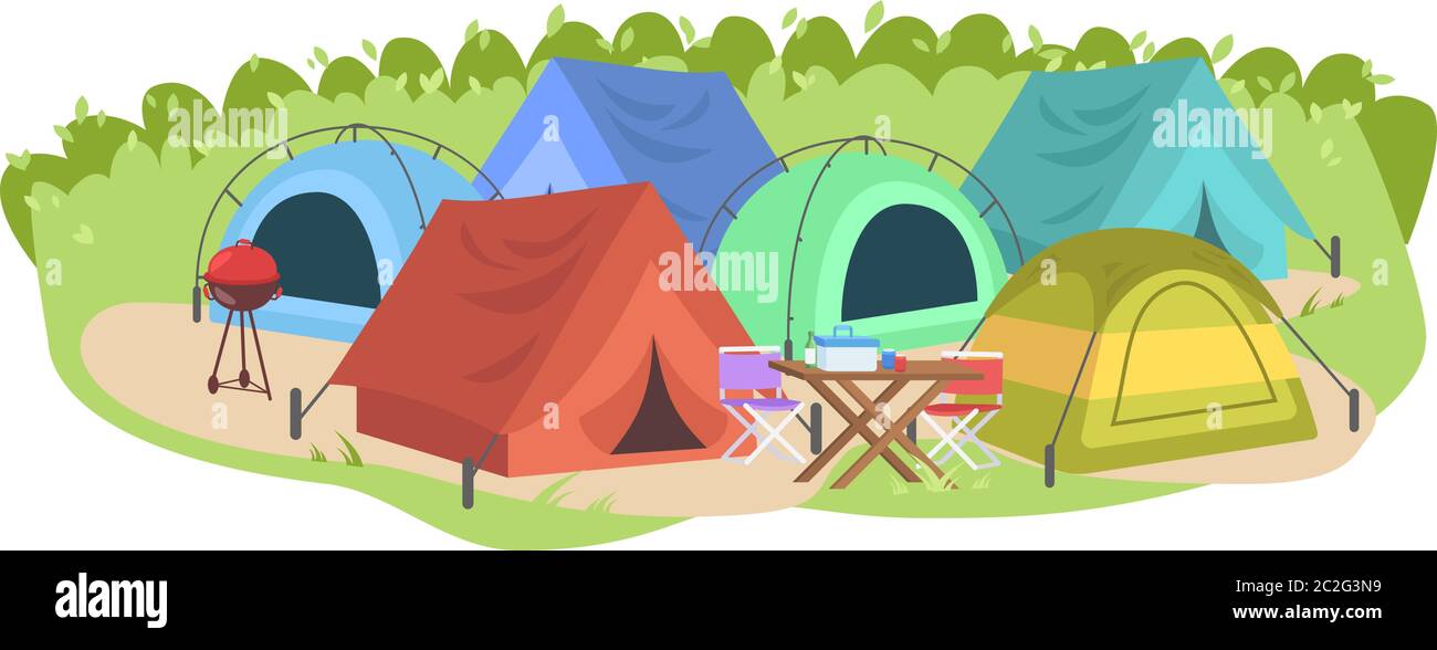 Campsite semi flat vector illustration Stock Vector
