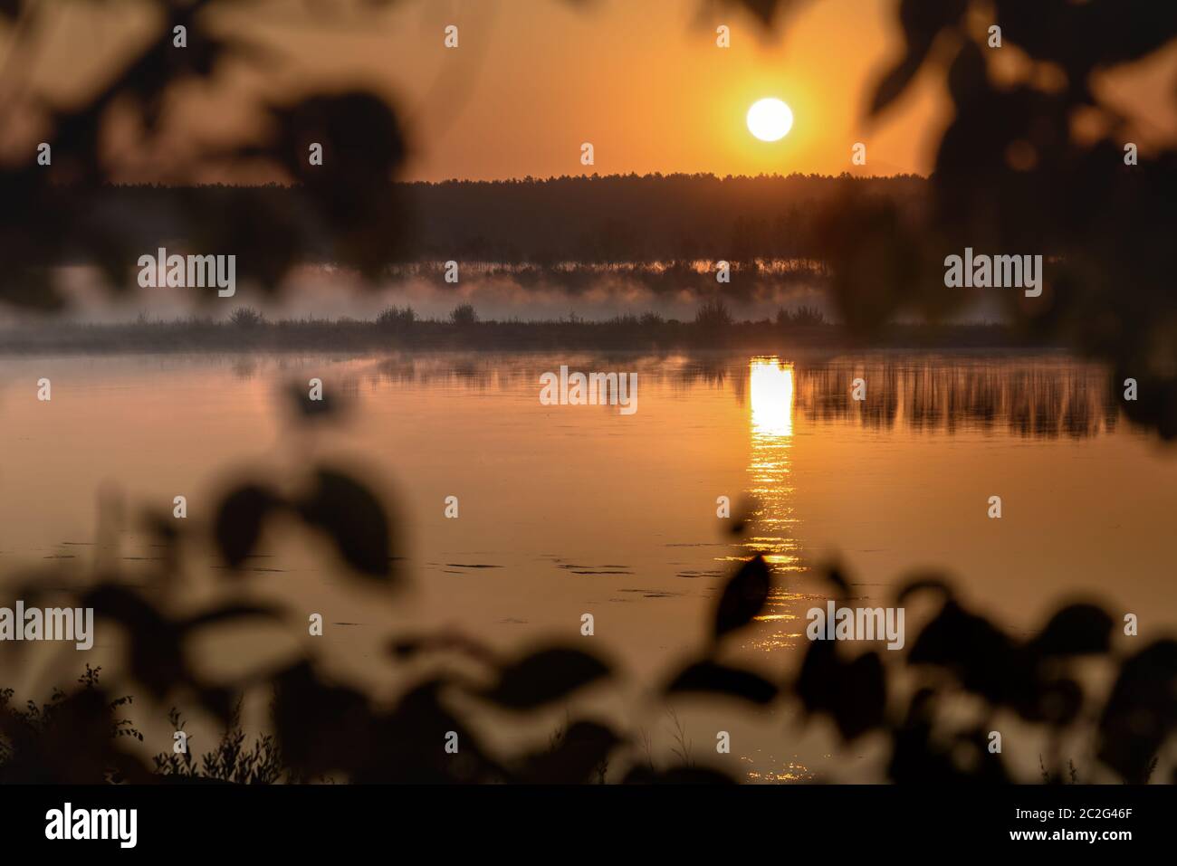morning dawn on the river with fog over the water Stock Photo - Alamy