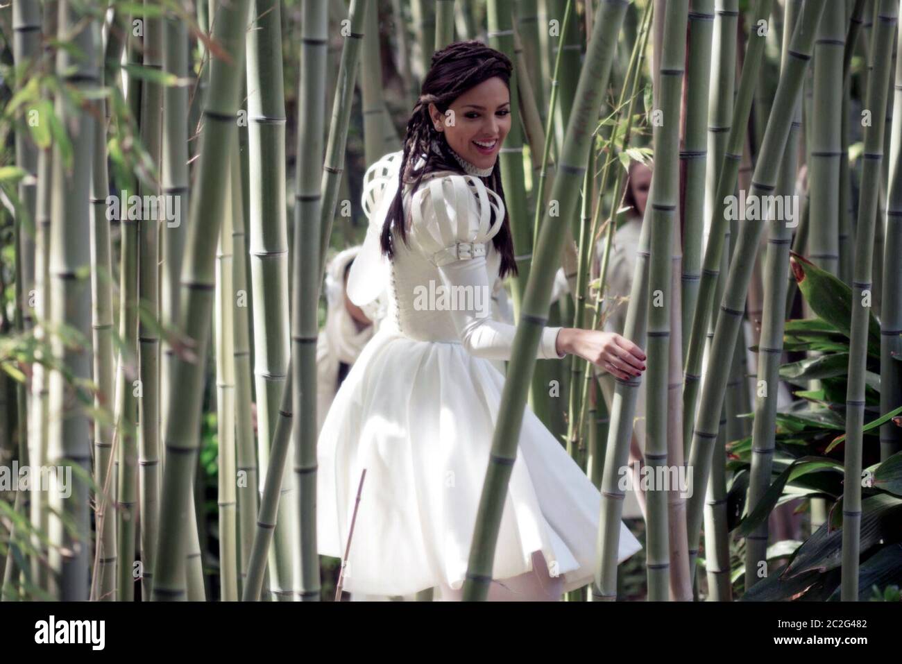 Paradise Hills is a 2019 Spanish science fiction fantasy thriller filmdirected by Alice Waddington in her directorial debut. It stars Emma Roberts as Uma, a young woman sent to Paradise, a mysterious behavioural modification centre for women who have displeased their families, alongside Danielle Macdonald, Awkwafina, Jeremy Irvine, Arnaud Valois, Eiza González, and Milla Jovovich.    this photograph is for editorial use only and is the copyright of the film company and/or the photographer assigned by the film or production company and can only be reproduced by publications in conjunction with Stock Photo