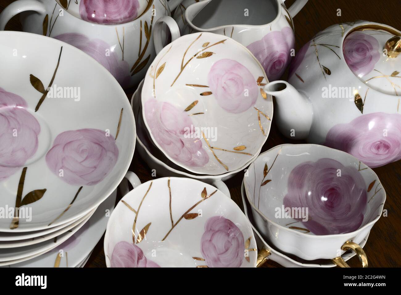 traditional Russian porcelain tea set, flowers and gold Stock Photo - Alamy