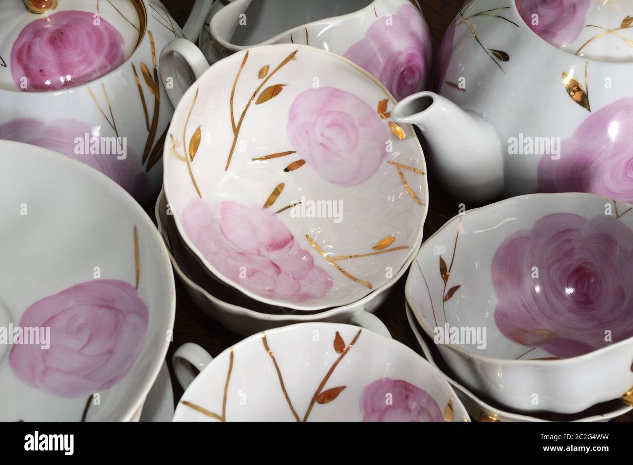 traditional Russian porcelain tea set, flowers and gold Stock Photo Alamy