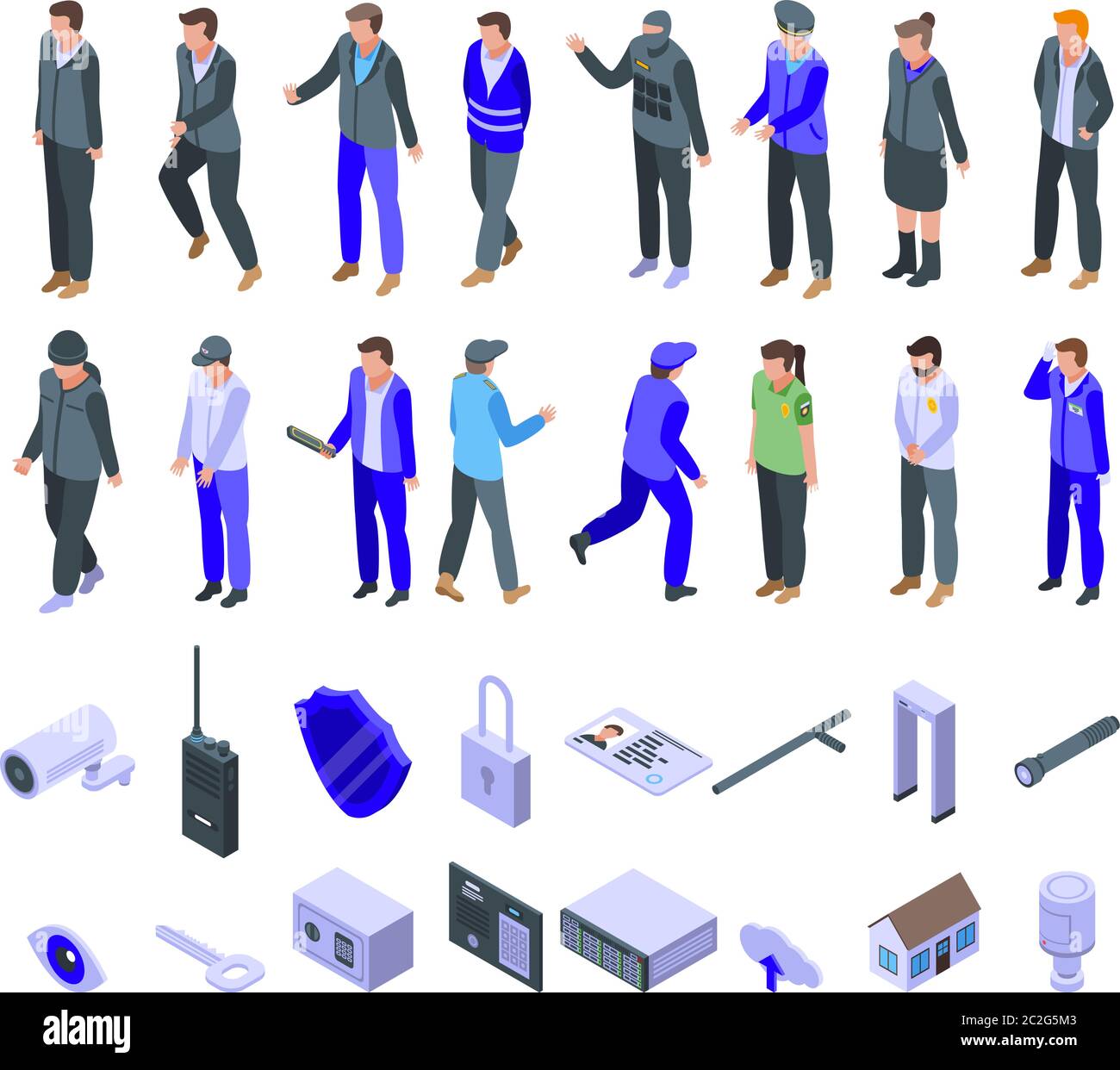 Security service icons set, isometric style Stock Vector