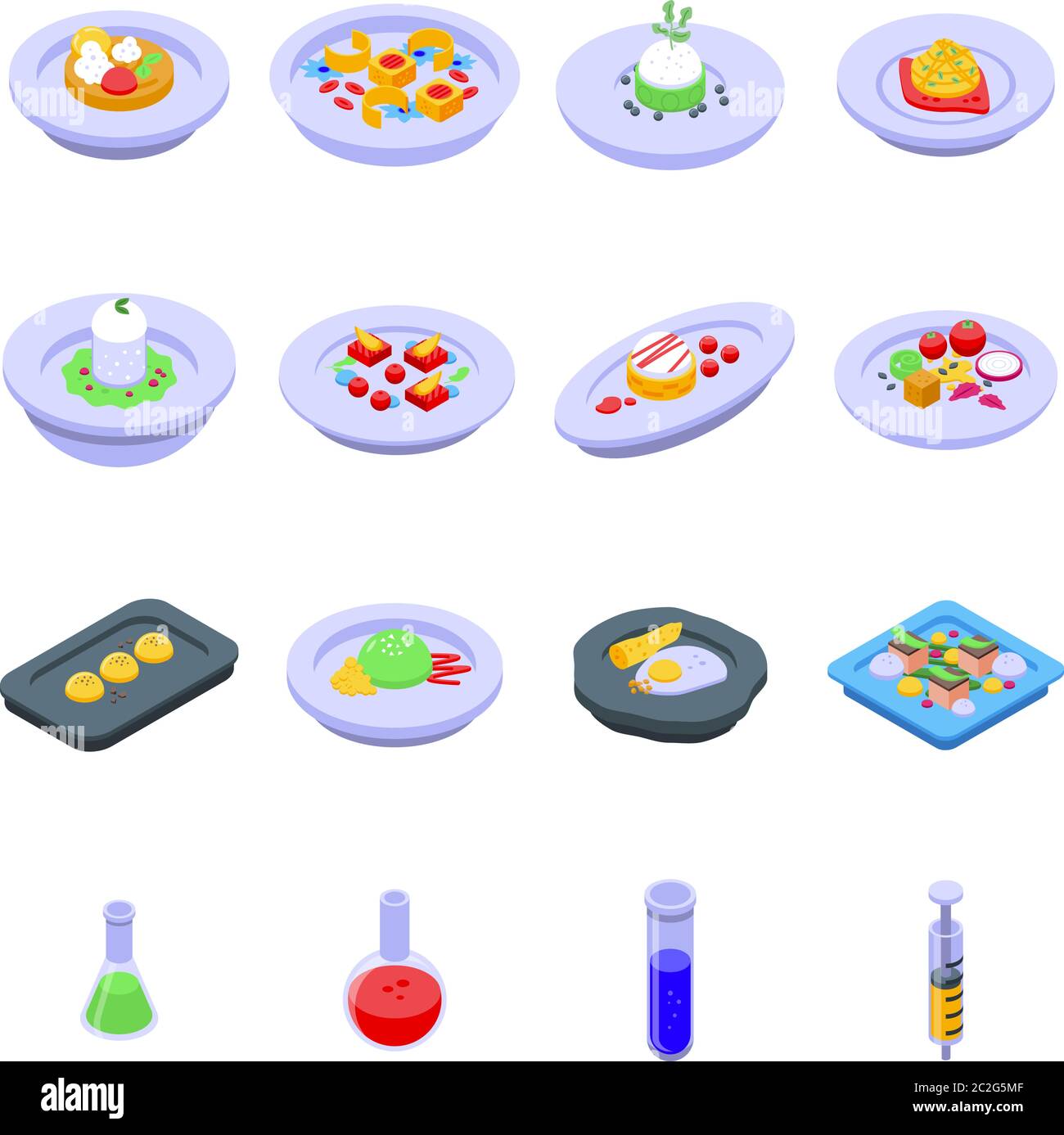 Molecular cuisine icons set, isometric style Stock Vector