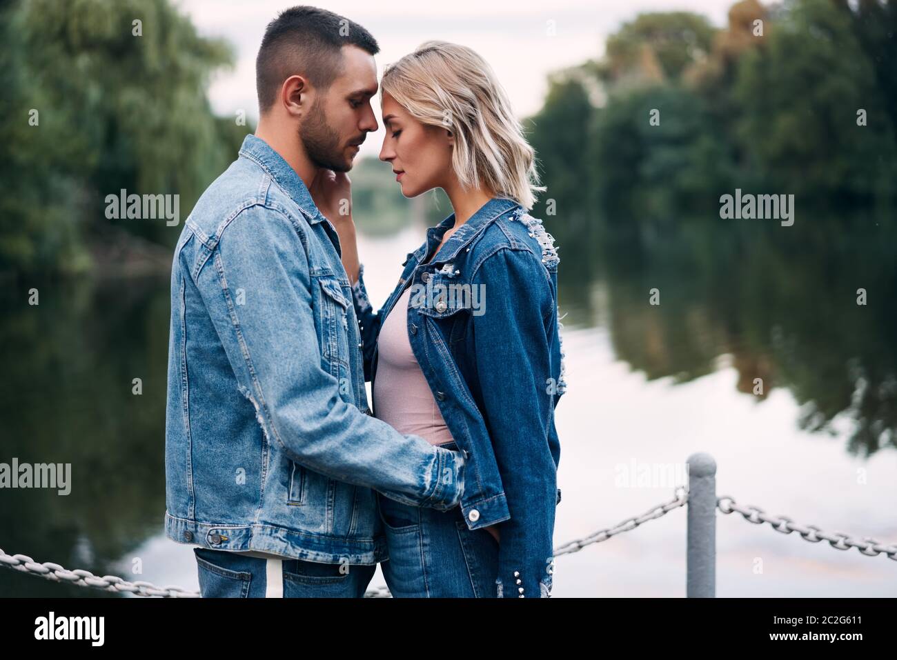 Romantic couple flirting outdoors hi-res stock photography and images ...
