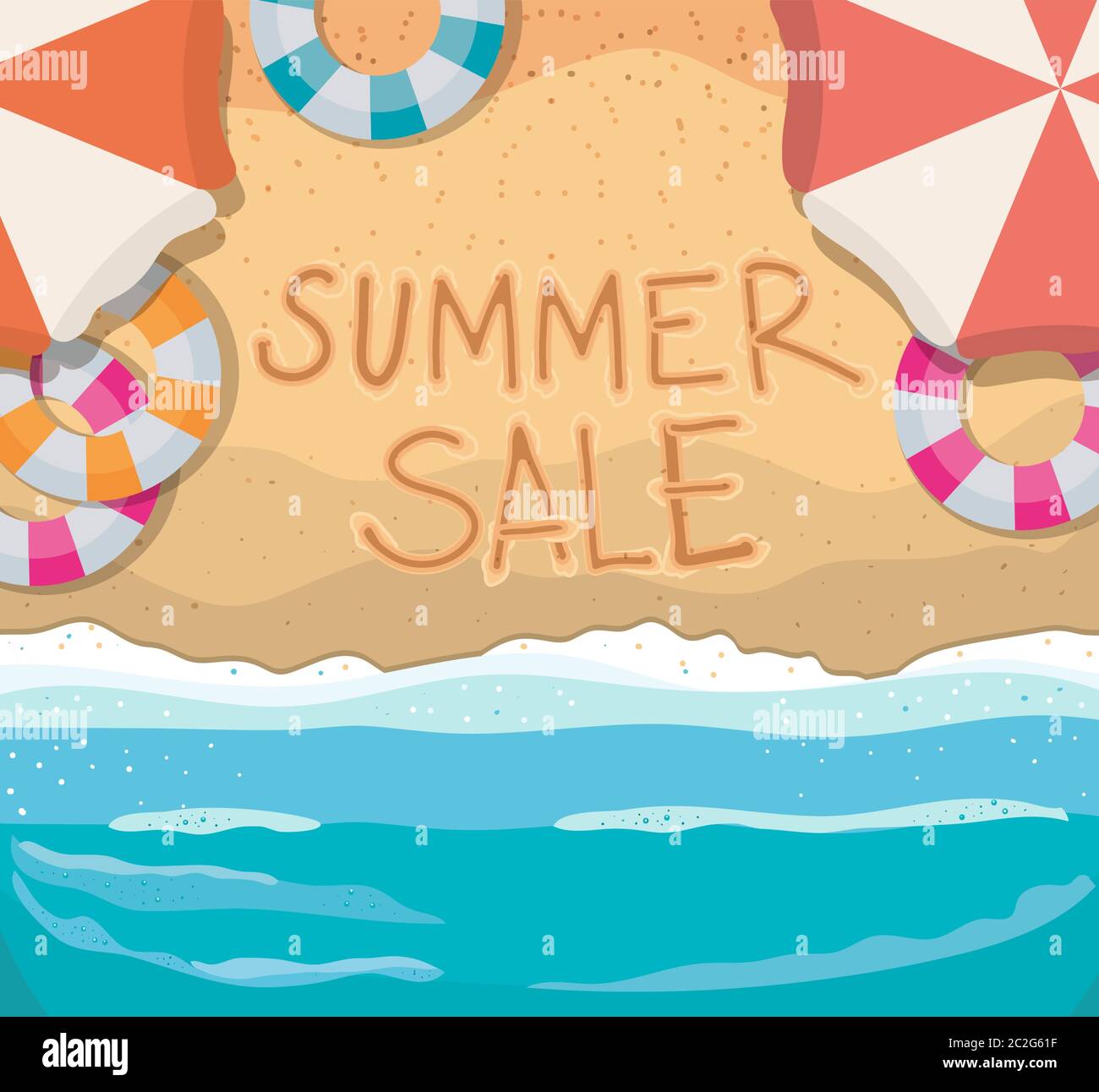 beach with summer sale text top view design, Summer vacation and ...