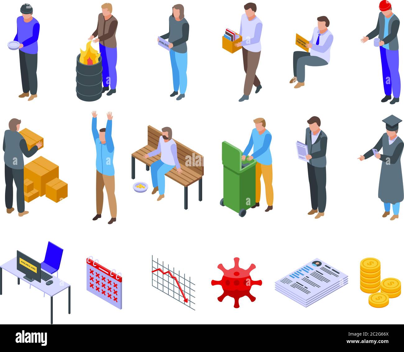 Jobless icons set, isometric style Stock Vector