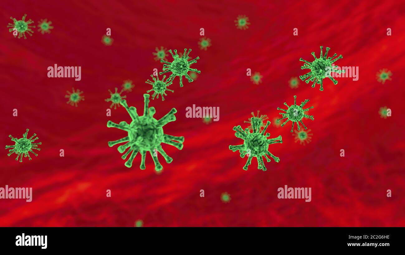 Corona virus. Viruses under microscope.Human immune system virus moving