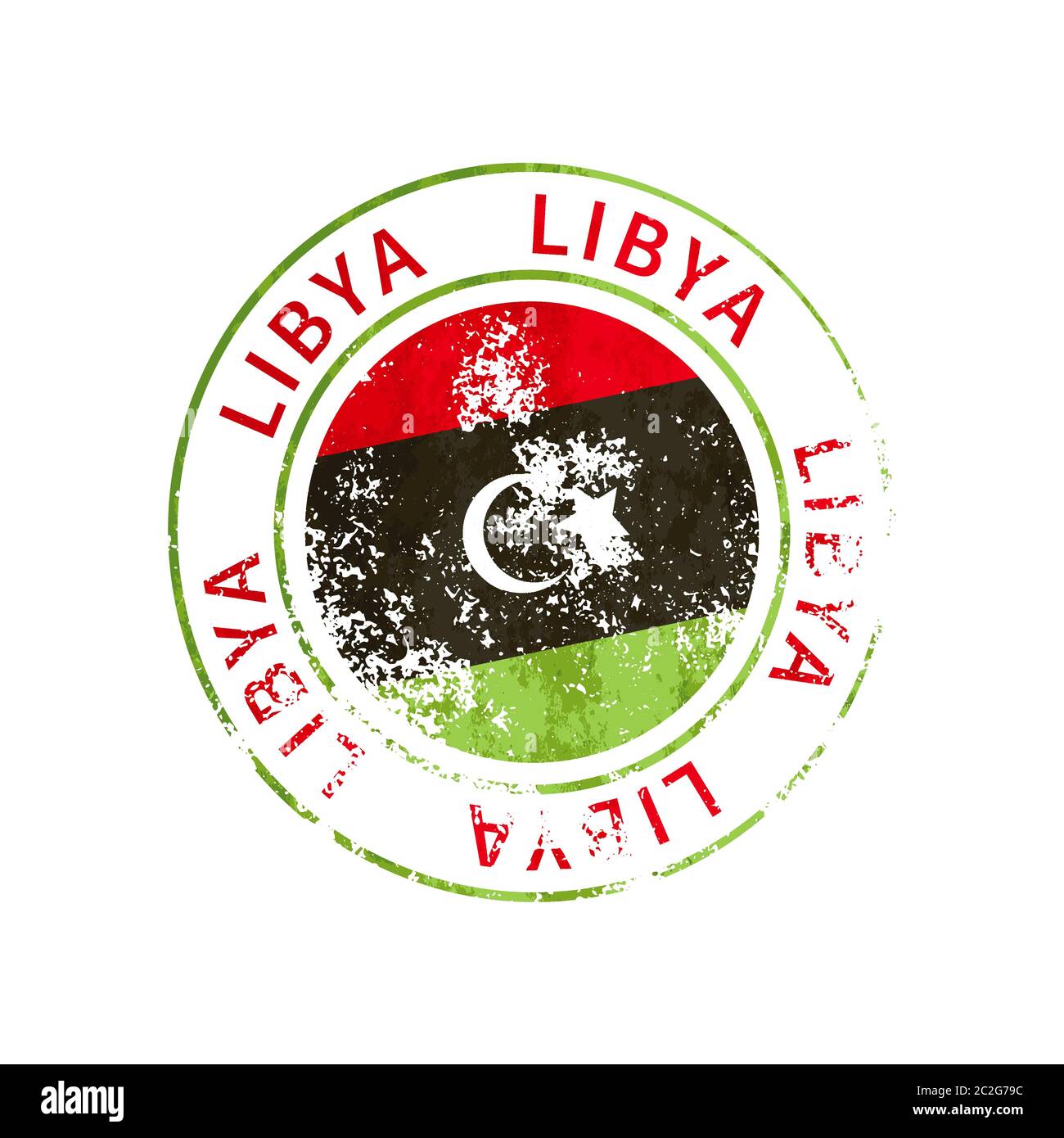 Libya sign, vintage grunge imprint with flag on white Stock Vector