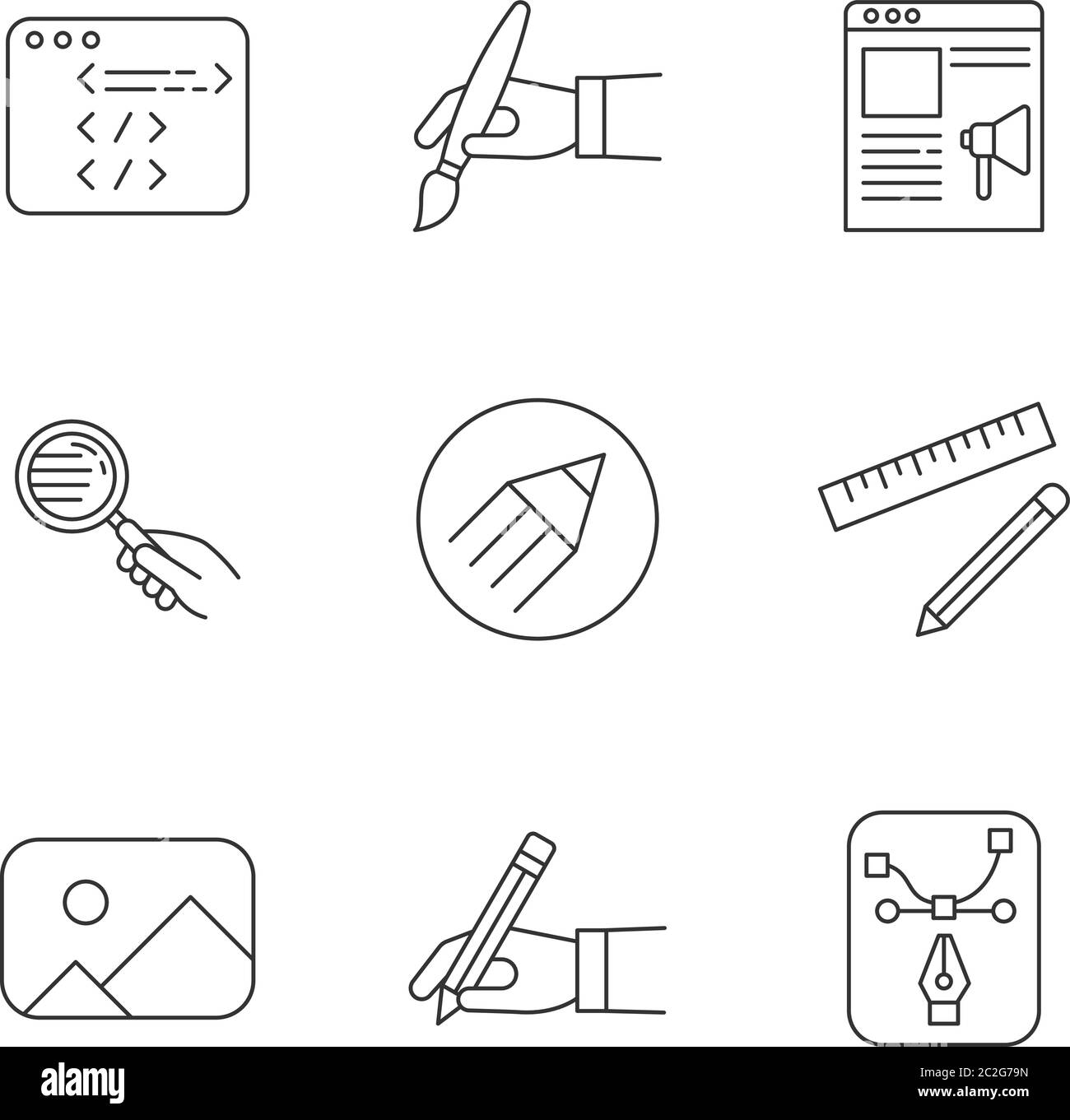 Designer work elements pixel perfect linear icons set Stock Vector ...