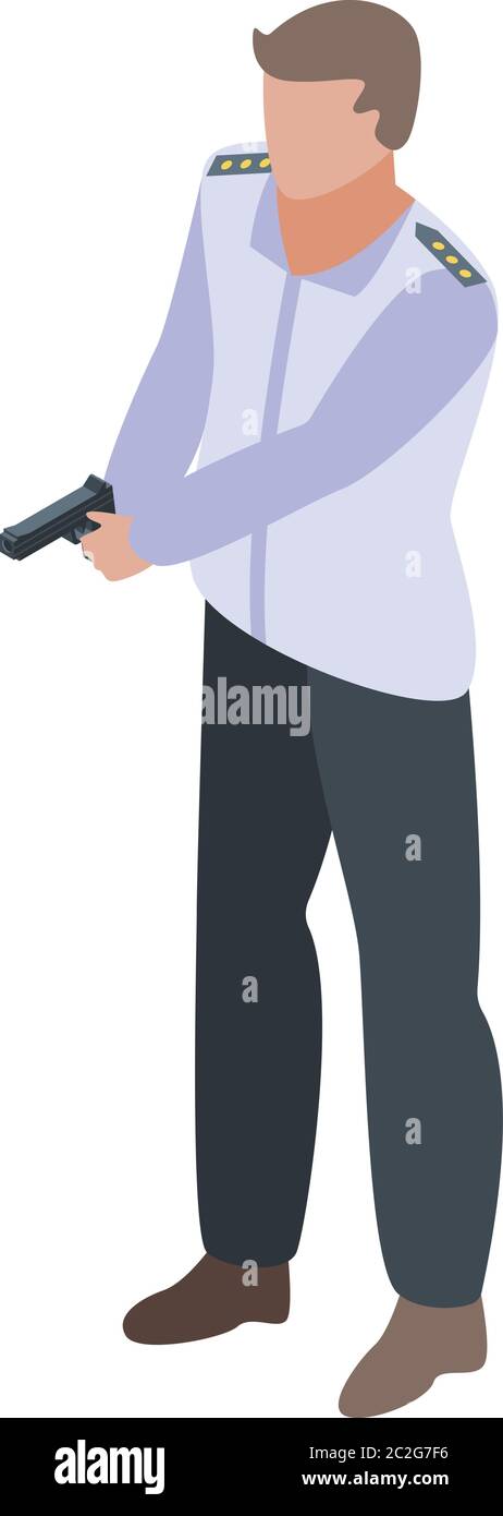Policeman take pistol icon, isometric style Stock Vector