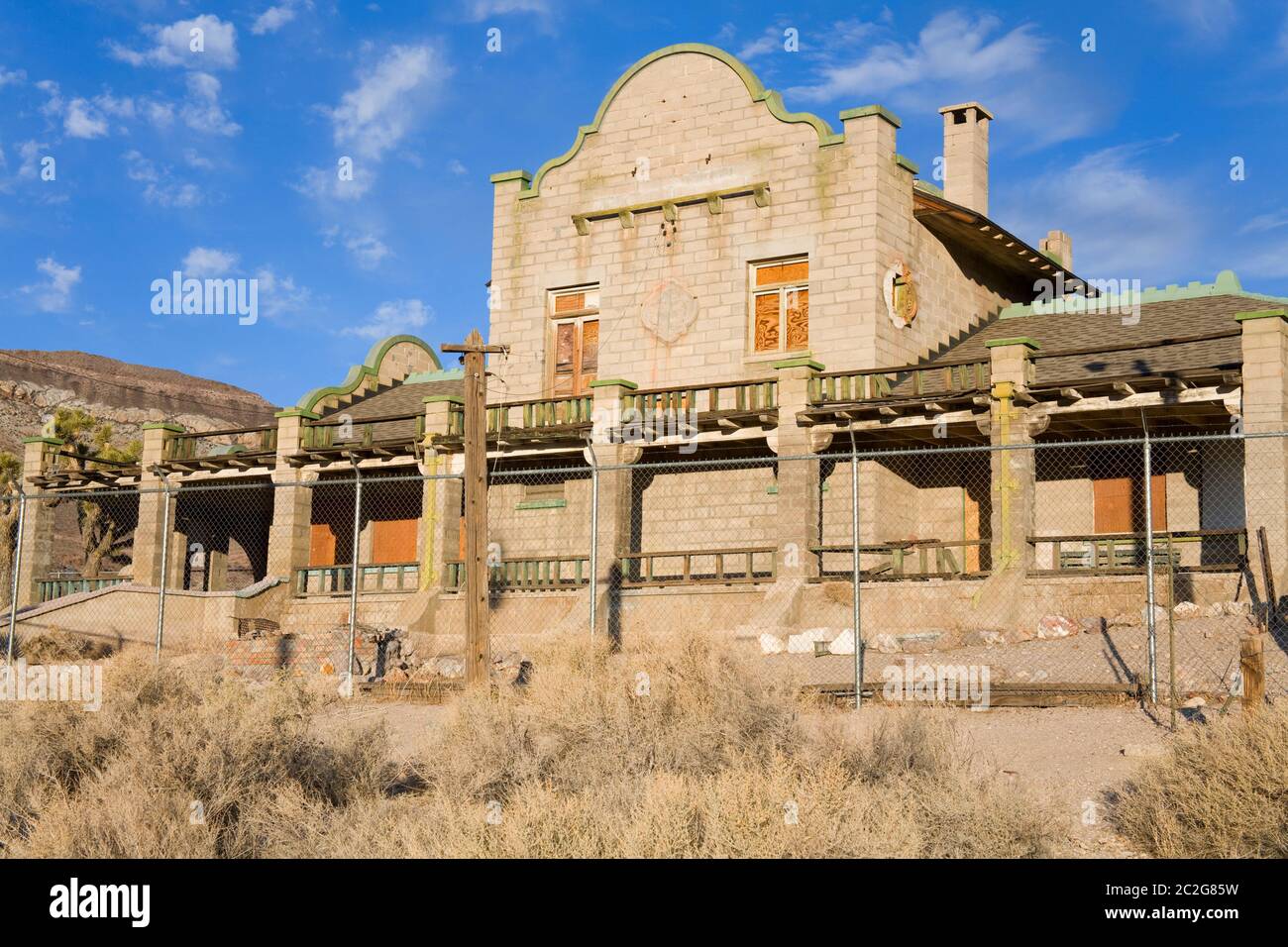 Railway station in the Rhyolite ghost town, Beatty, Nevada, USA, North