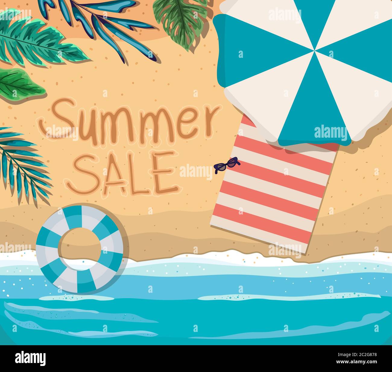 beach with summer sale text top view design, Summer vacation and ...