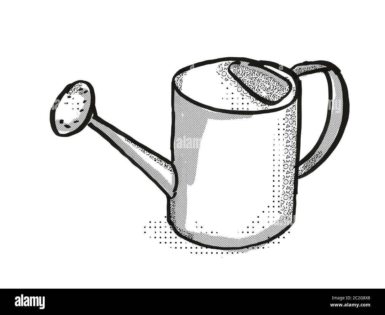 Retro cartoon style drawing of a water or watering can, a garden or gardening tool equipment on