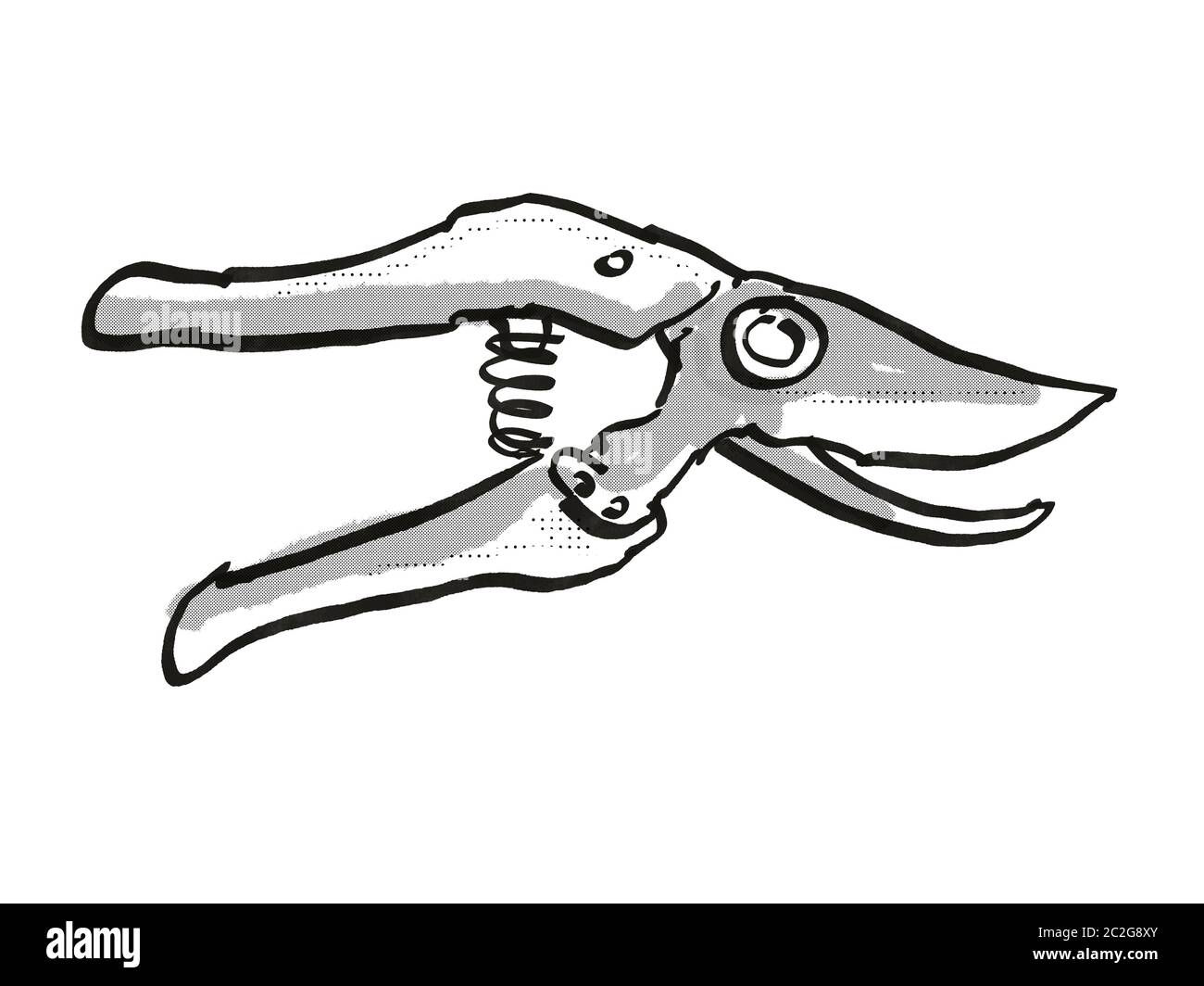 Retro cartoon style drawing of a Pruning shear also called hand pruners