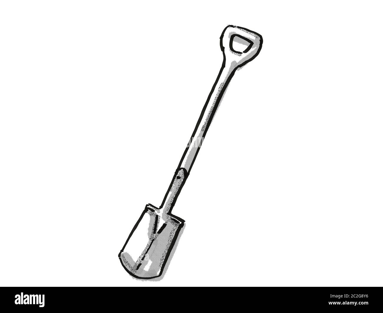 Retro cartoon style drawing of a border spade with Dhandle , a garden
