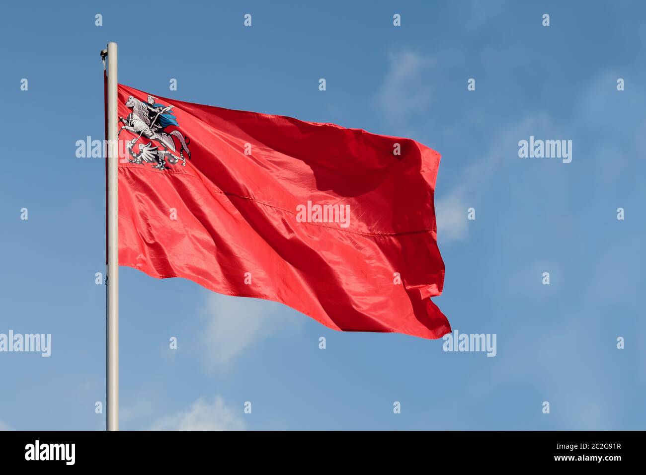 Moscow city flag is waving in front of blue sky Stock Photo