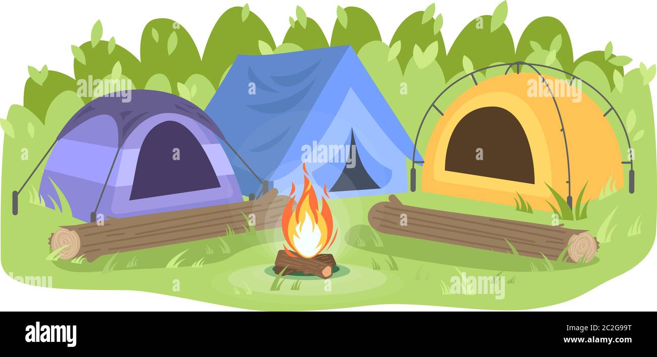 Day camp semi flat vector illustration Stock Vector