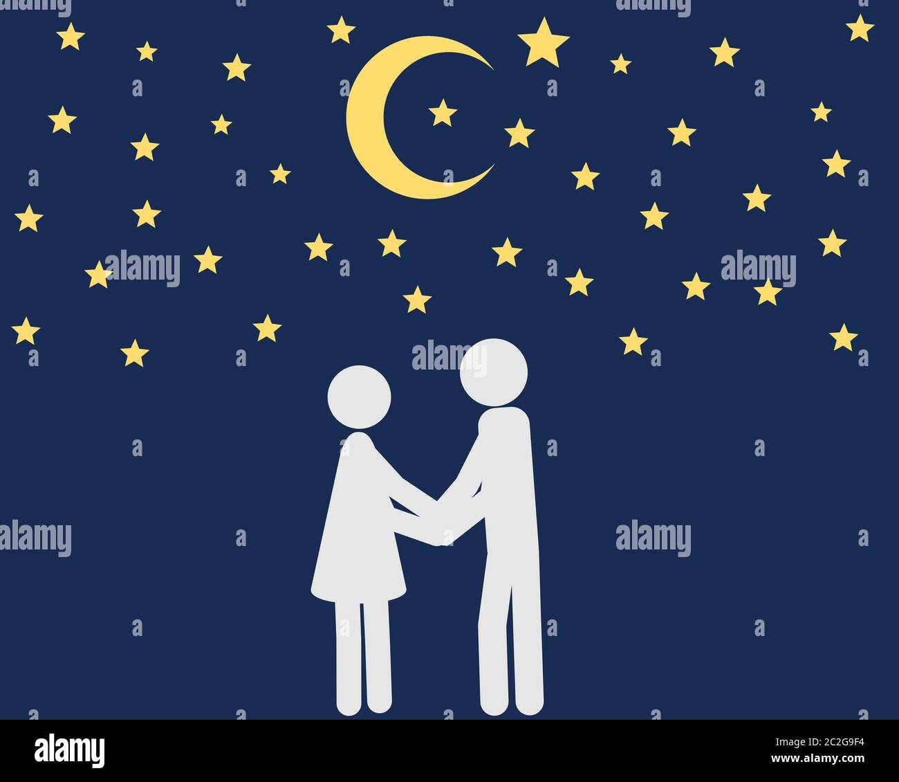 Mann und Frau vor Sternenhimmel Hand in Hand Stock Photo