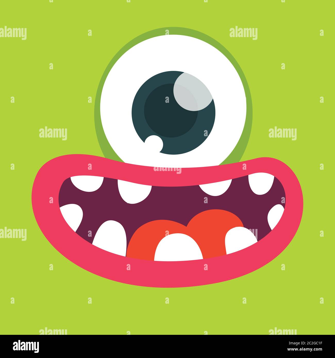 Cartoon monster face. Vector Halloween one eyed  monster cyclops avatar with wide smile Stock Vector