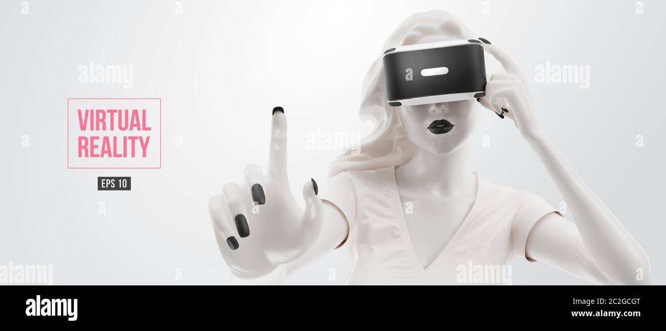 VR headset, online shopping. Woman, wearing virtual reality glasses on  black background. Woman buys a goods in one click. Vector illustration  Stock Vector Image & Art - Alamy