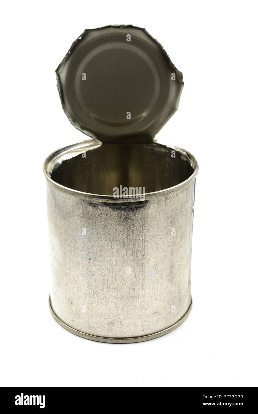 empty tin can on a white background Stock Photo