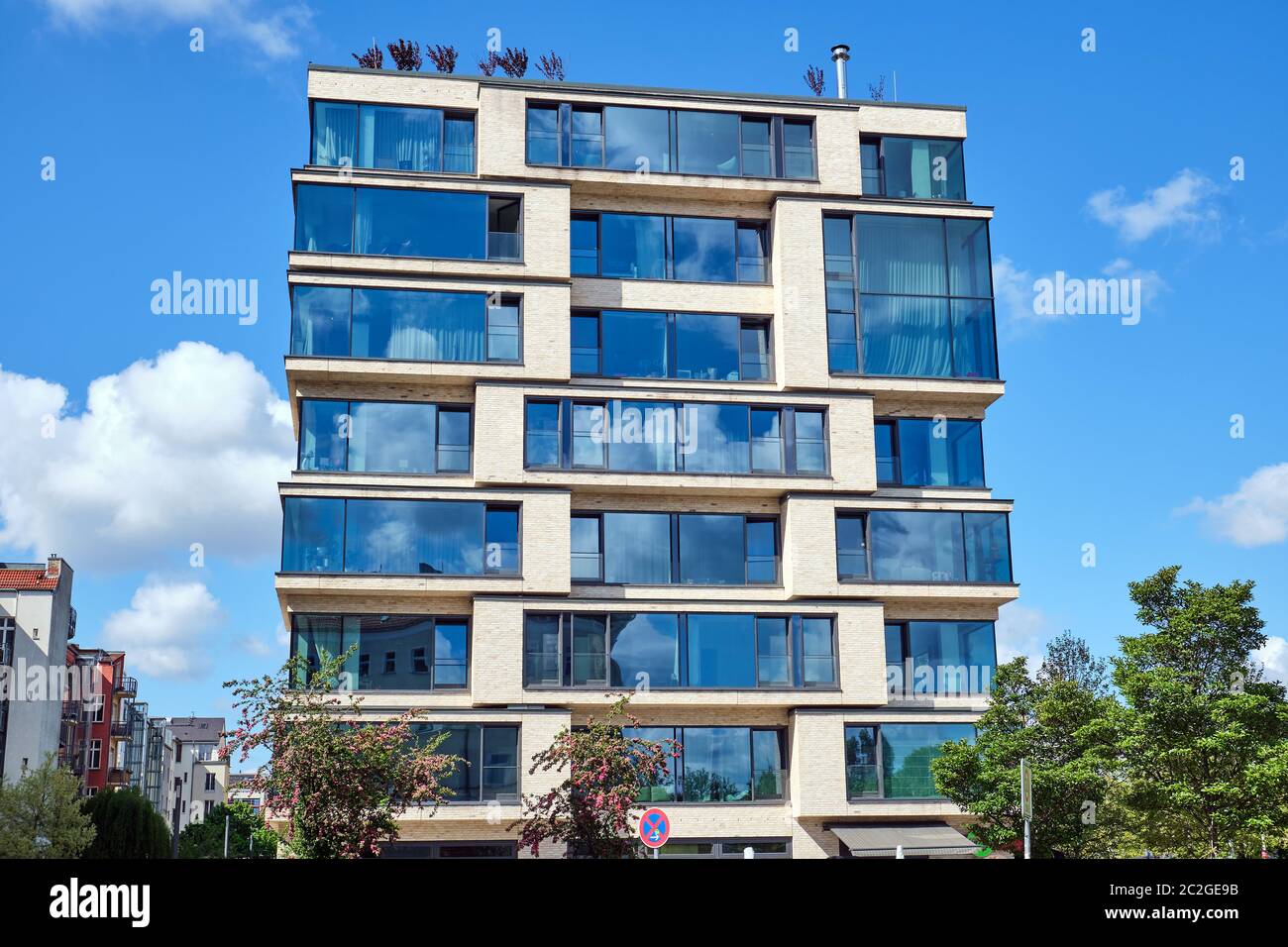 Luxury apartment building with a lof of glass seen in Berlin, Germany Stock Photo Alamy