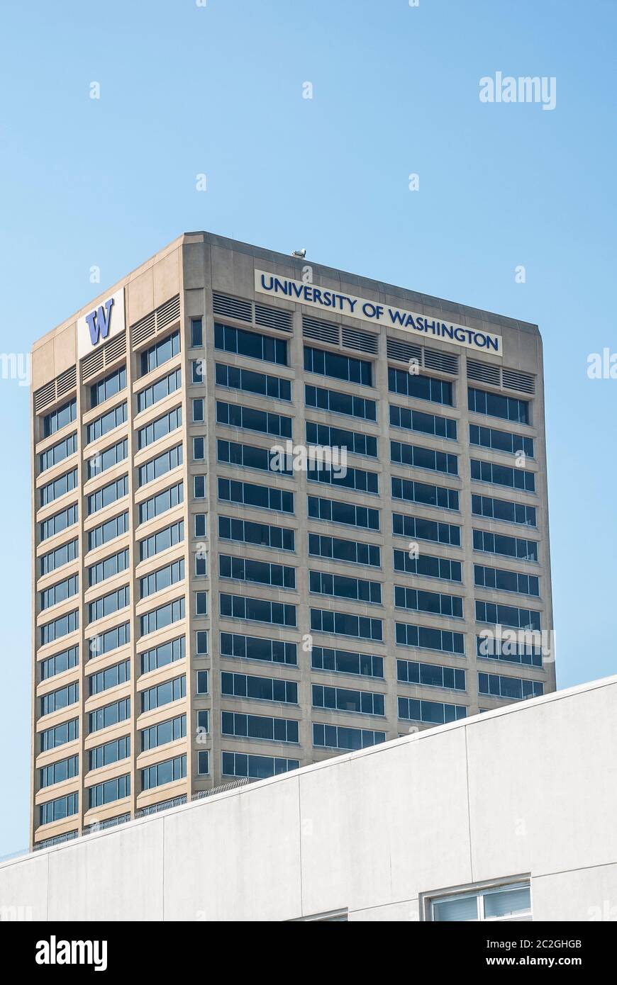 The topmost floors of the UW Tower in Seattle, Washington State