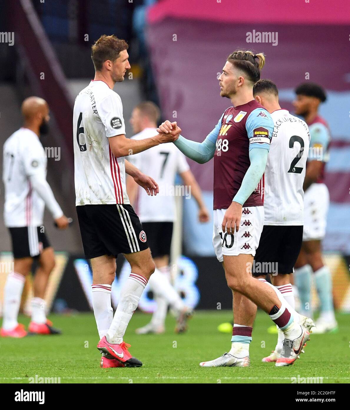 Sheffield United's Chris Basham shakes hands with Aston Villa's Jack  Grealish during the Premier League match at Villa Park, Birmingham Stock  Photo - Alamy