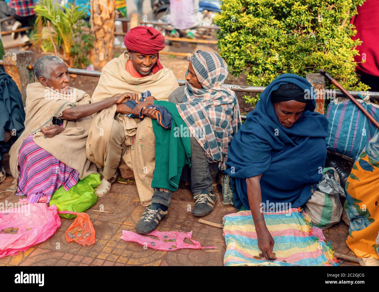 Begging people on the street at Easter Stock Photo