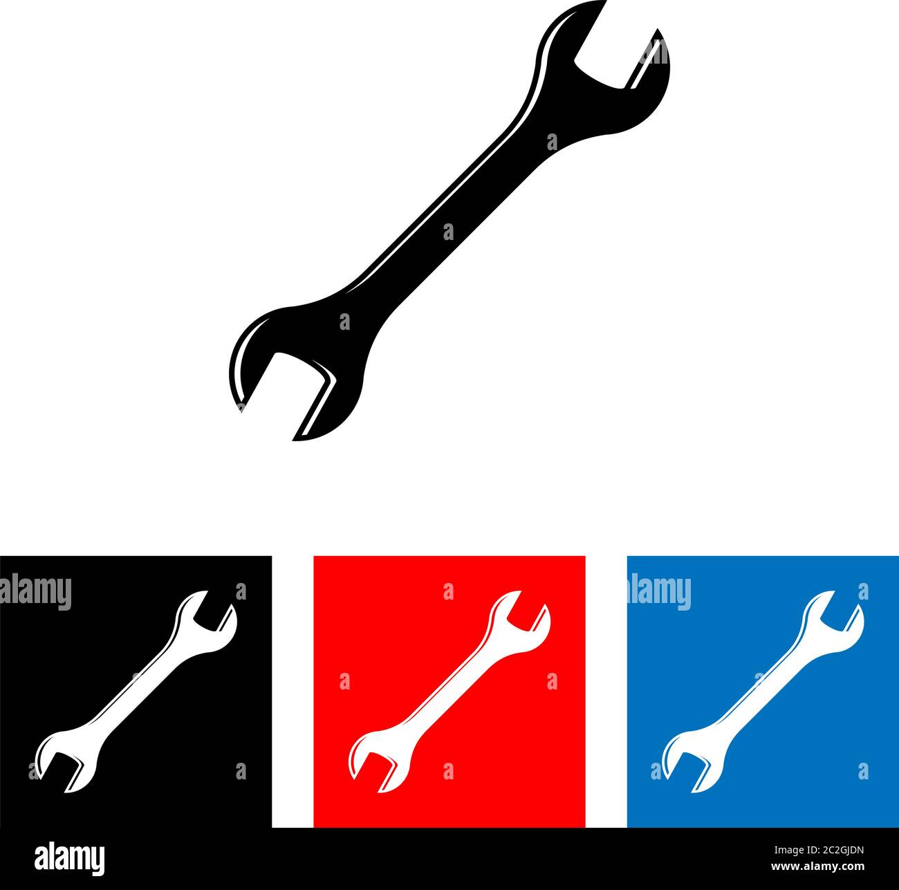 Open End Wrench Icon, Spanner Vector Art Illustration Stock Vector