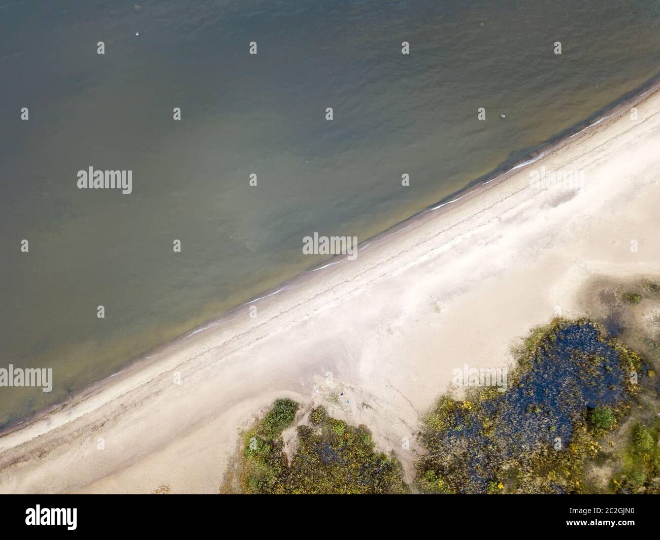 drone View on the sandy seashore. Gulf of Finland, Petersburg, Russia Stock Photo