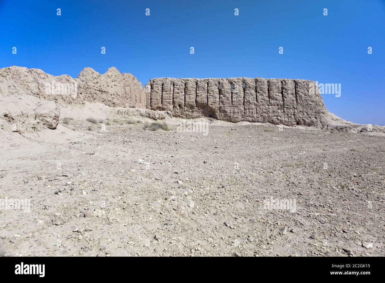 ruins of fortress  ancient Khorezm, in the Kyzylkum desert in Uzbekistan Stock Photo
