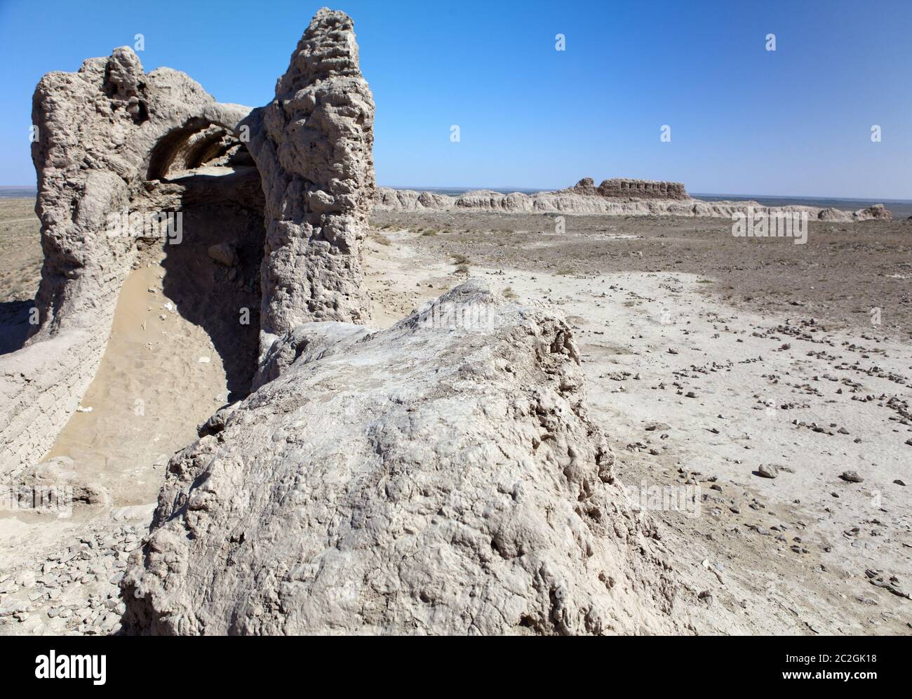 ruins of fortress ancient Khorezm, in the Kyzylkum desert in Uzbekistan Stock Photo