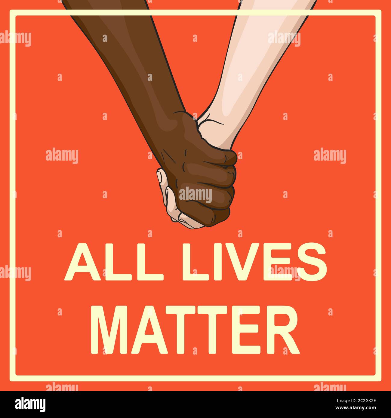 All lives matter banner with multiracial couple holding hands, Love and friendship concept between multiethnic people. Vector illustration Stock Vector