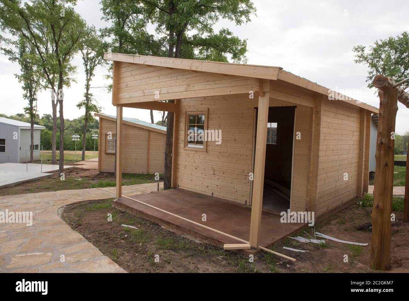 Austin Texas USA, March 27, 2016: Tiny houses are now homes to formerly homeless men and women at Community First! Village, a 27-acre master planned community that provides affordable, permanent housing and a supportive community for disabled chronically homeless people in Central Texas.  ©Bob Daemmrich Stock Photo