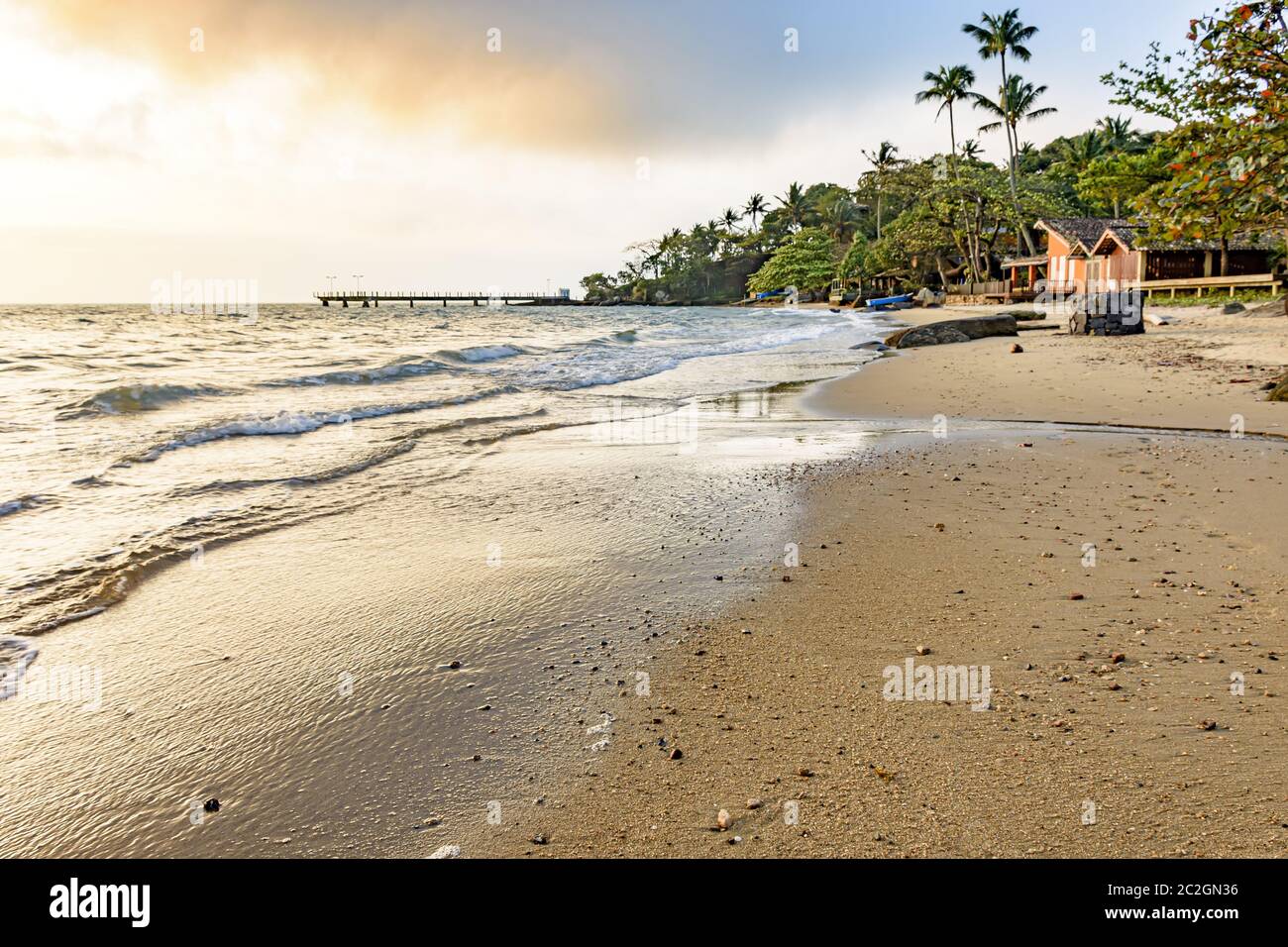 Beach on brazilian Ilhabela tropical island at sunset Stock Photo
