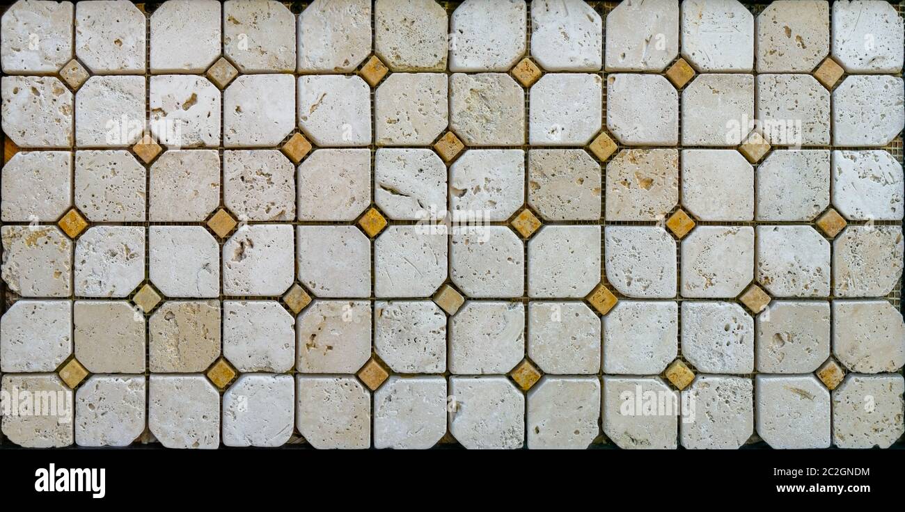 Travertine tile ceramic, mosaic square design seamless texture Stock Photo