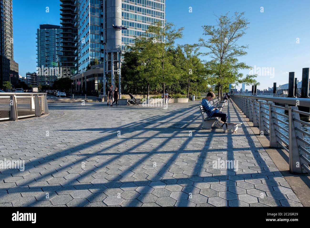 The buildings of  Long Island City view from Gantry Plaza State Park Recreational Dock Stock Photo