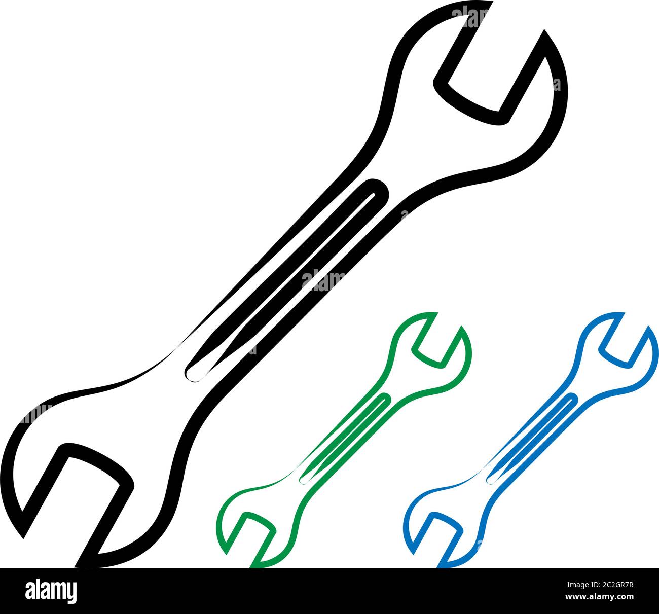 Open End Wrench Icon, Spanner Vector Art Illustration Stock Vector