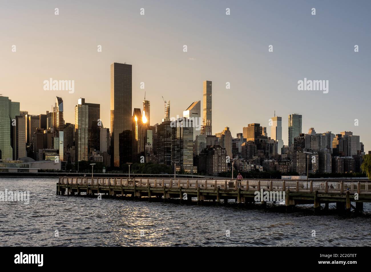 Long Island City Gantry sign and Manhattan midtwon skyline in front of