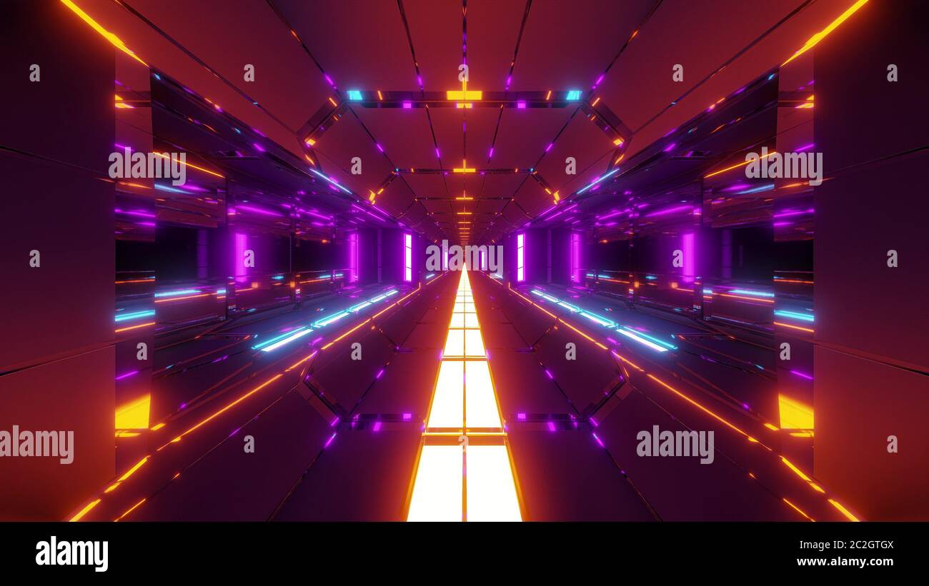 futuristic scifi tunnel corridor with nice glowing lights 3d ...