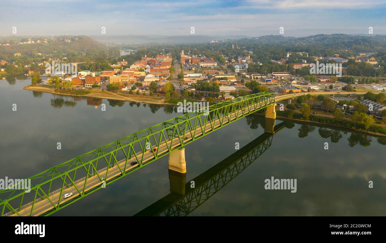 A scenic byway feeds tourists into the downtown area in the settlement called Marietta in Ohio State Stock Photo