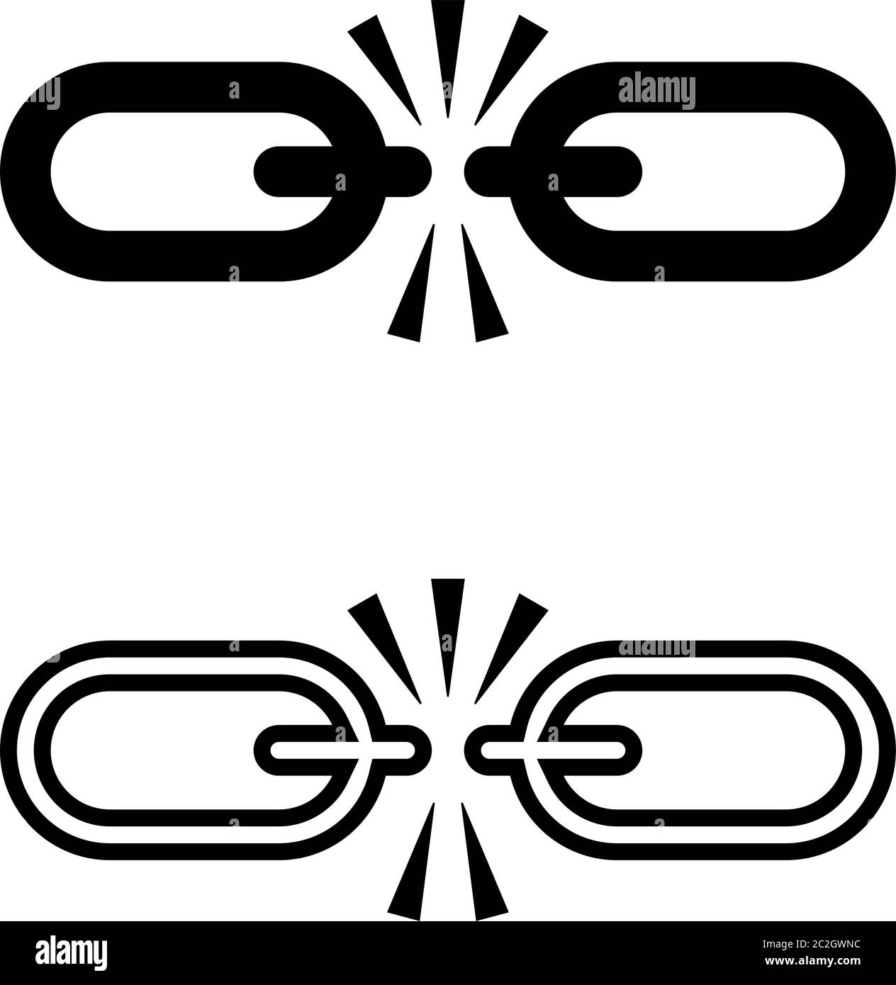 Broken Link Icon, Broken Chain Link Design Vector Art Illustration Stock Vector