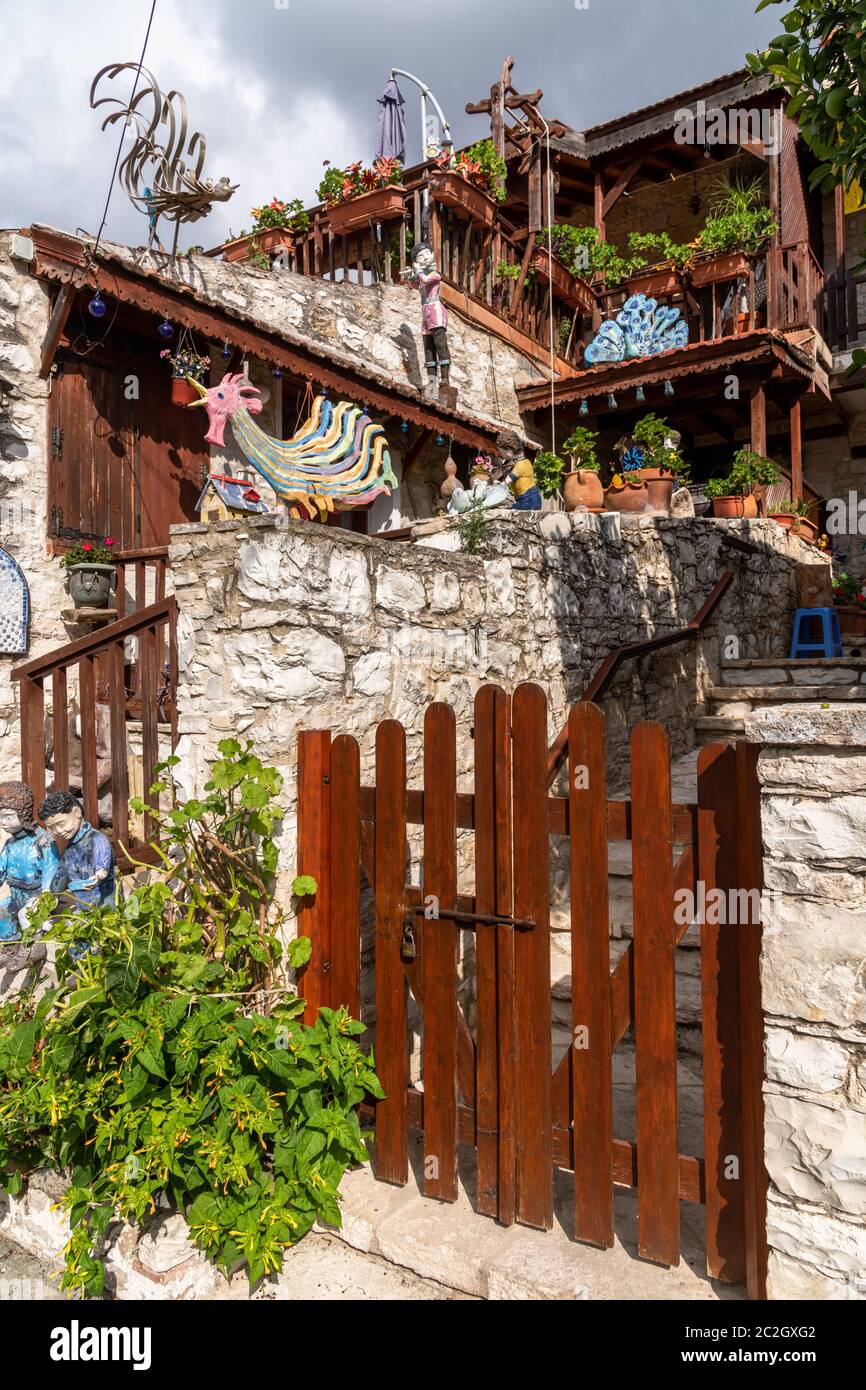 Lania, Cyprus - Aug 10.2019. Village at foot of the Troodos mountain famous for traditional winemaking Stock Photo