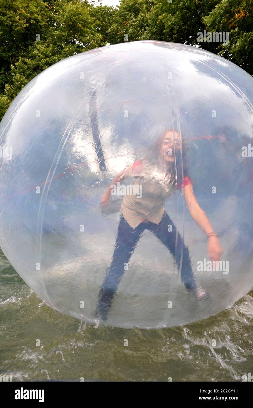 big water ball with child Stock Photo