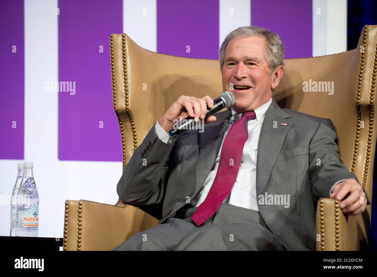Dallas Texas USA, April 24 2014: Former U.S. President George W. Bush reflects on his challenging eight years in office during a one-hour speech at the Texas Apartment Association's annual convention. Bush is promoting his new book, 'Decision Points.'   ©Bob Daemmrich Stock Photo