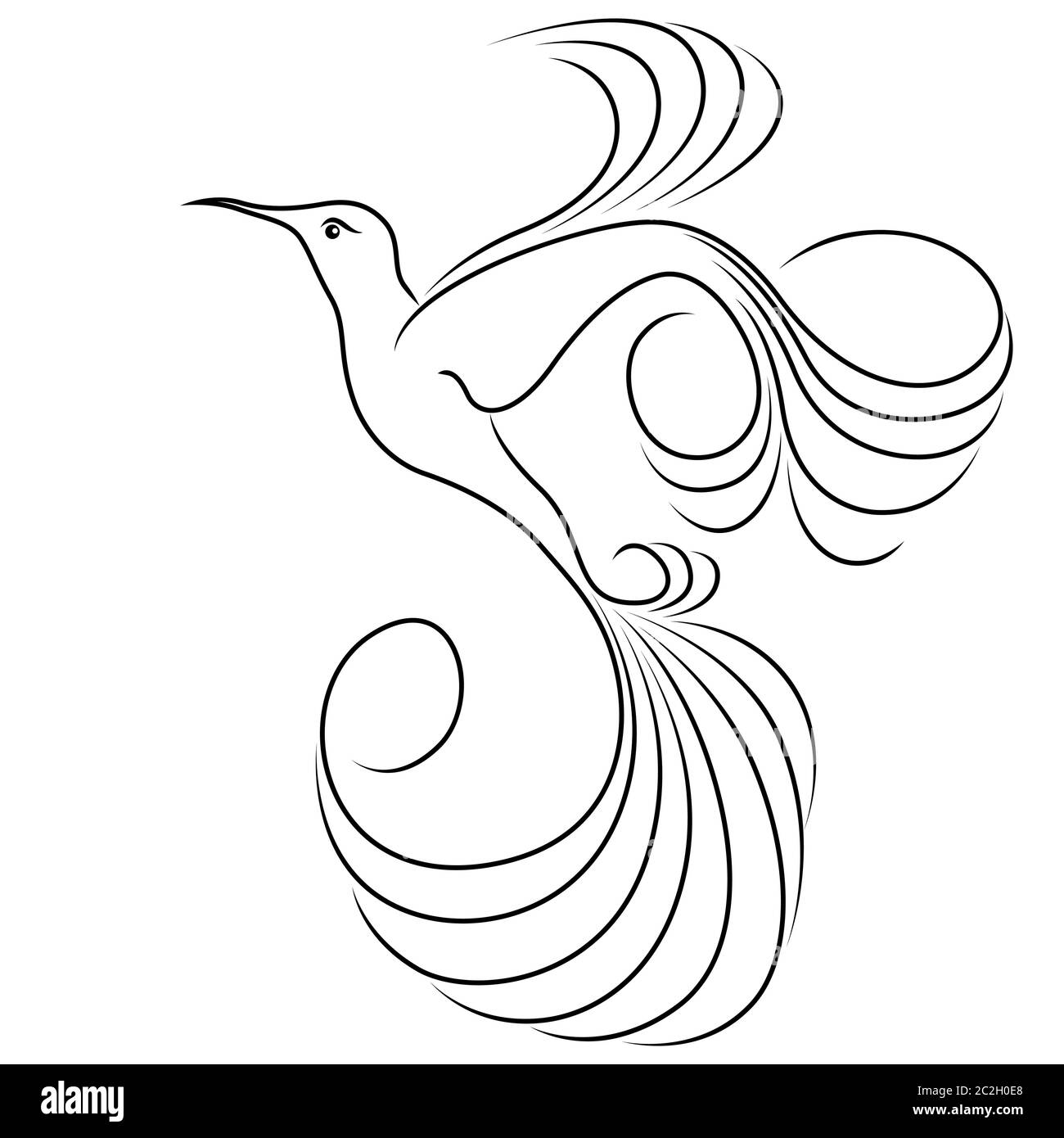 Black outline of abstract flying hummingbird isolated on the white background Stock Vector