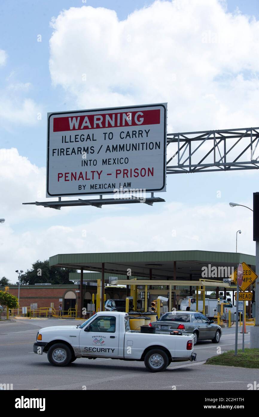 Texas Border Law Enforcement A sign warns travelers headed to Mexico