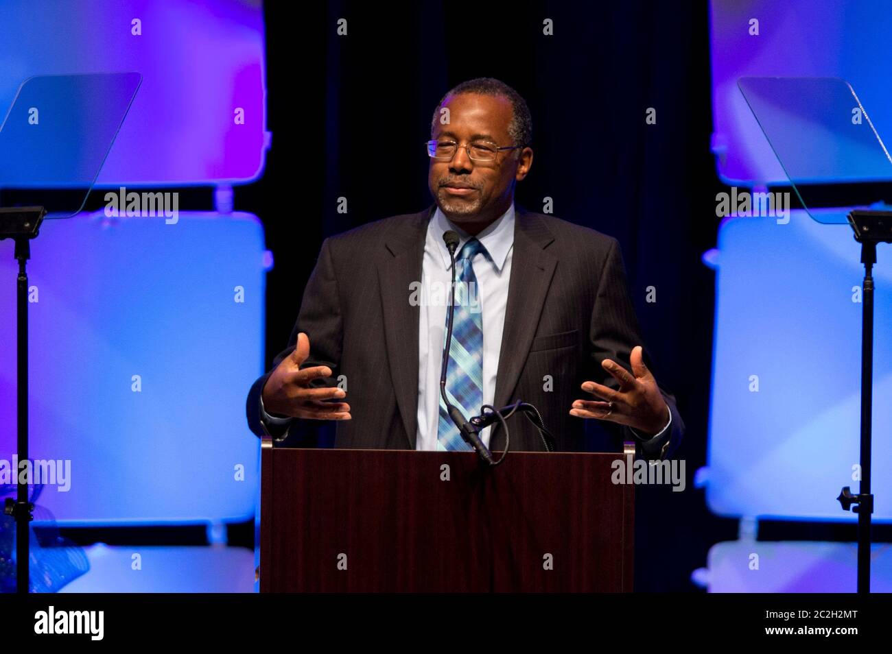 Austin, Texas USA, January 22, 2015: Dr. Ben Carson talks about what he says is a harsh political climate while speaking to a group of political conservatives. An accomplished surgeon and political neophyte, Carson is seriously considering a 2016 run for the Republican presidential nomination. ©Bob Daemmrich Stock Photo