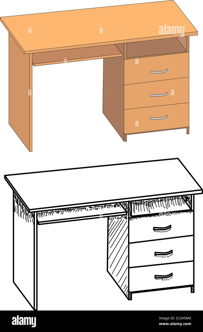 vector, isolated computer desk, sketch of a table Stock Vector Image & Art Alamy